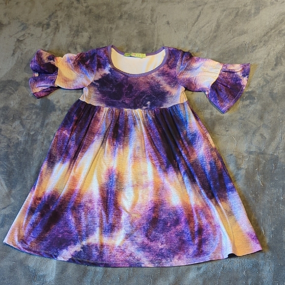 Vibrant Purple and Yellow Kids Dress - Picture 1 of 4